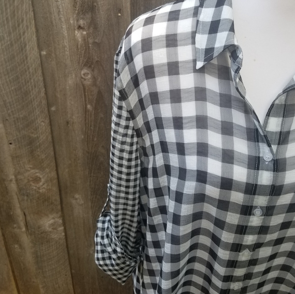 Euc! Checkered gingham button down tunic blouse - Picture 3 of 8
